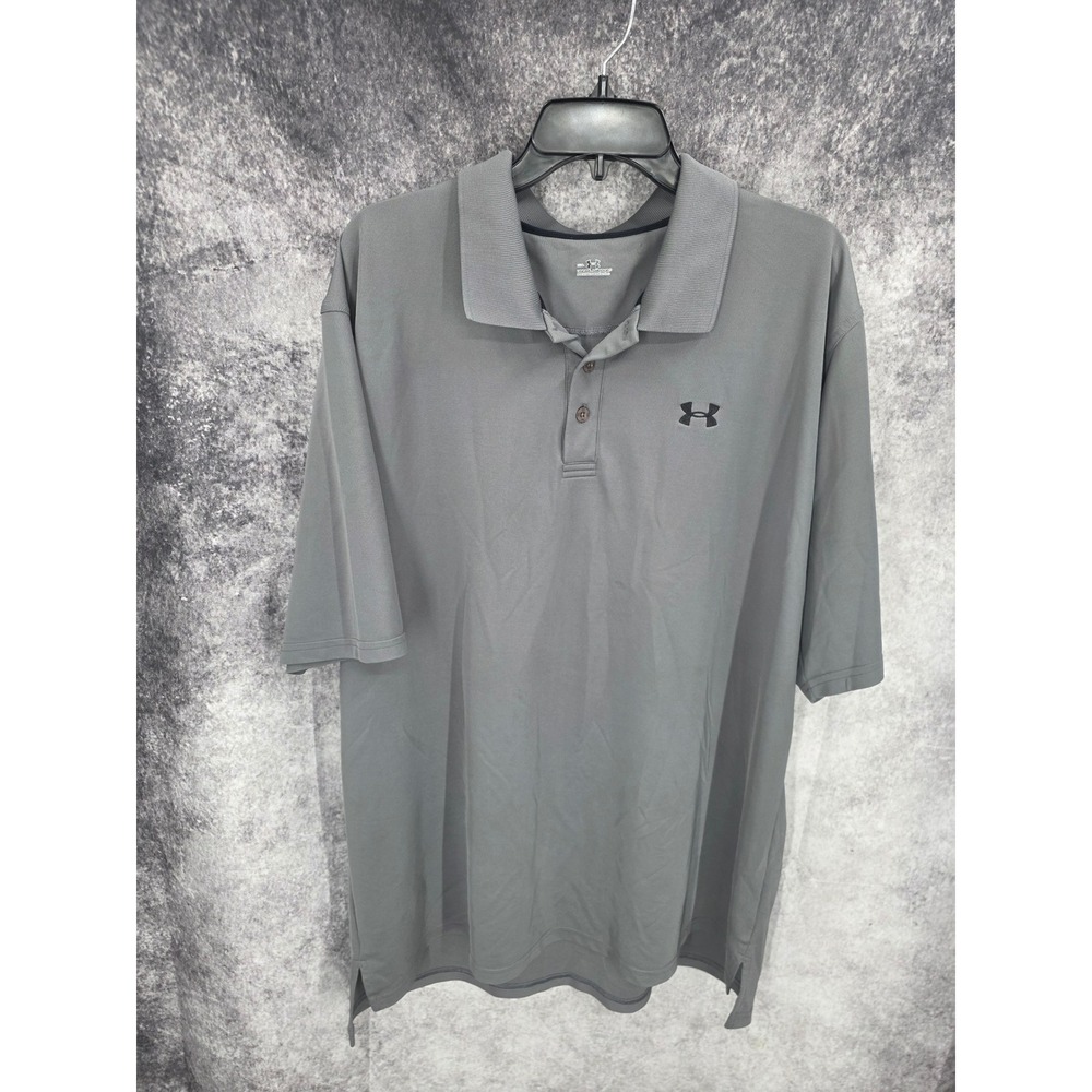 Under Armour Polo Shirt Mens 2XL Gray Heat Gear Gorpcore Short Sleeve Athleisure